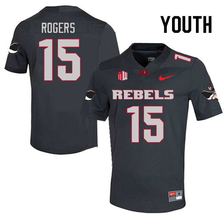 Youth #15 Landon Rogers UNLV Rebels College Football Jerseys Stitched Sale-Charcoal - Click Image to Close